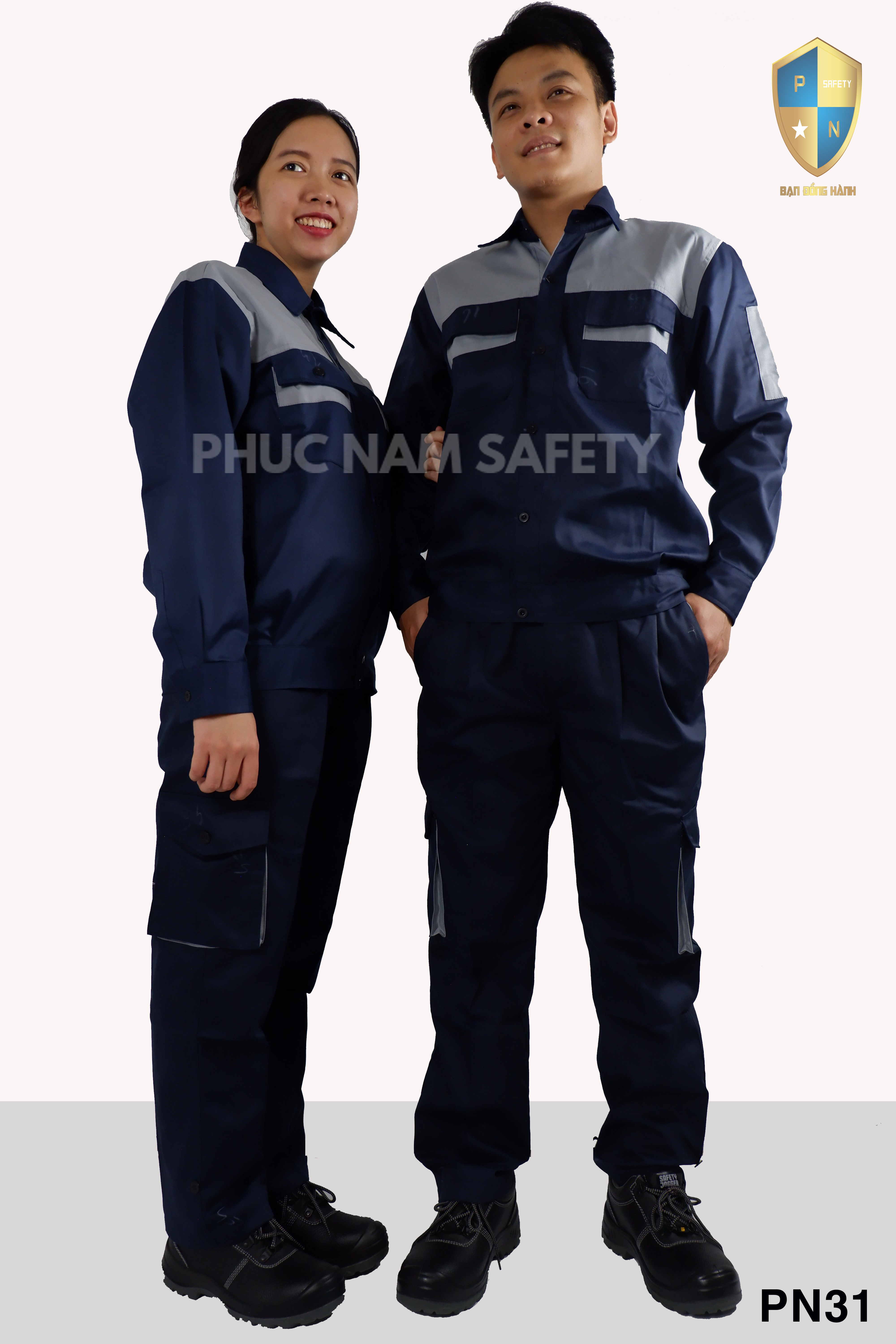 Quần áo bảo hộ lao động vải kaki 3-1 màu tím than phối ghi đậm